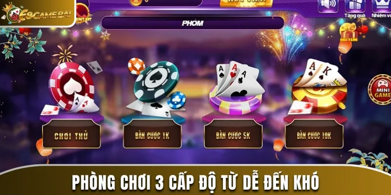 Hướng Dẫn Cách Chơi Phỏm 9 Cây Dễ Hiểu Dành Cho Người Mới 4 Trải nghiệm game với 3 cấp độ từ dễ đến khó